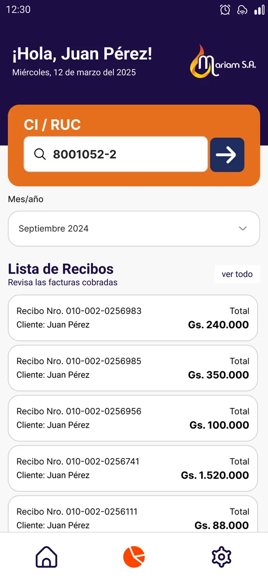 Pantalla de búsqueda por CI de la app de cobranzas